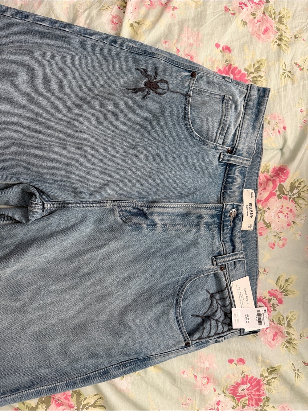 Hollister Light Blue Straight Leg Jeans with Spider Embroidery